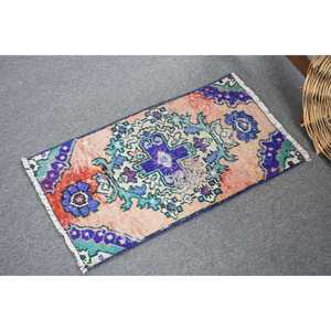 Alfombra Turca Vintage de Lana Azul, 1.4x2.5 pies (42x76 cm) - Product Image 2