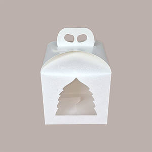 Ensemble de 10 boîtes cadeaux carrées hautes pour panettone, poignée, carton blanc, effet cuir, graphismes, fenêtre en PVC, arbre, Noël, vacances - Product Image 3