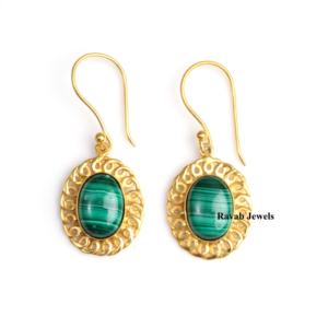 Boucle d'oreille en argent sterling véritable 925 plaqué or 18 carats Malachite naturelle Pierre précieuse personnalisée Designer Fine Boucle d'oreille tendance Cadeau pour femme - Product Image 3