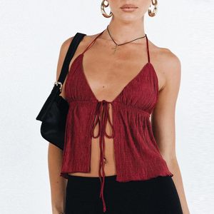 Top corto Halter de punto en blanco para mujer, Tops cortos lisos para mujer, novedad de verano al por mayor, Top corto Halter personalizado 2025 - Product Image 4