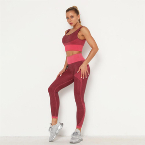 ชุดบรา2ชิ้นกางเกงเลคกิ้งเอวสูงออกแบบได้ตามต้องการสำหรับเล่นโยคะยิมยิม - Product Image 1