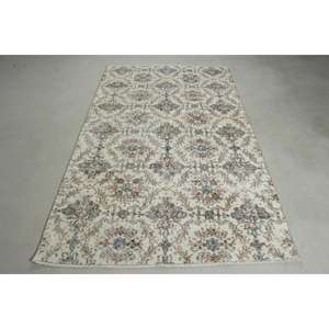 Alfombra Turca Vintage, Alfombra de Lana a Rayas Blancas de 4.6x7.7 pies (139x234 cm) - Product Image 1