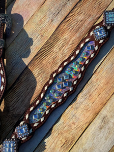 Kaamkaaj Genuine Leather Western Saddle Horse Tack <b>Set</b> Metal Components Buckle Closure <b>Beaded</b> Headstall Breast Collar-Riding - Product Image 3