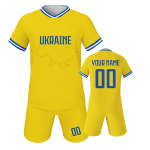 Maillot de football pour enfants personnalisé de l'Ukraine 100% polyester à manches courtes motif solide coupe automatisée Logo avant Service OEM - Product Image 1