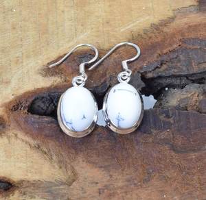 Handmade Dendrite Opal Sterling <b>Silver</b> <b>Drop</b> <b>Earrings</b> Elegant Gemstone Jewelry for Weddings and Parties Christmas Gift - Product Image 3