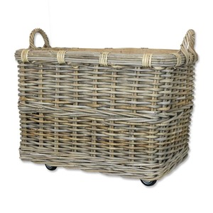 Handmade Eco-Friendly Natural Rattan Wicker Wheeled Log <b>Storage</b> <b>Baskets</b> Modern <b>Rectangle</b> Multifunction Design Made Hanoi Vietnam - Product Image 1