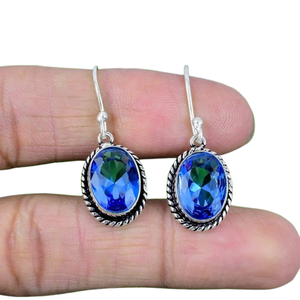 925 Sterling Silver Handmade Gemstone Spinner <b>Blue</b> <b>Topaz</b> <b>Earrings</b> 925 Trending Women <b>Blue</b> Stone Girls Dangle <b>Earrings</b> Jewelry - Product Image 1
