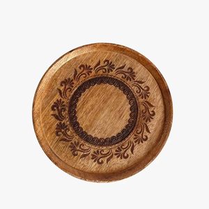 Classic Decorative Circular <b>Wood</b> Platter with Intricate Engraved <b>Border</b> Polished Natural Finish Showcase Artisan Craftsmanship - Product Image 2