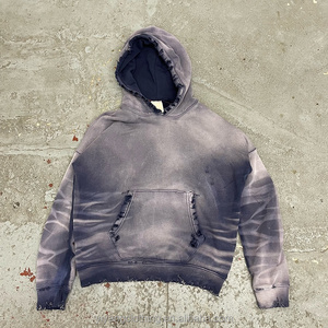 Sweats à capuche streetwear personnalisés pour hommes hiver Vintage en détresse lavage à l'acide conception goutte épaule lourde éponge française 100% coton - Product Image 6