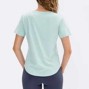 Camiseta de algodón de color sólido para mujer, camiseta de manga corta de color sólido con cuello personalizado, camiseta de talla grande para mujer - Product Image 4