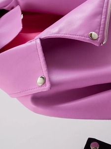 PU Faux Leather Jacket Women Loose Sashes Casual Biker Jackets Outwear Female Tops BF Style Black Leather Jacket Coat Pink Color - Product Image 4