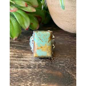 Darrell Morgan Kingman <b>Ring</b> Size 10.5 Turquoise and Sterling <b>Silver</b> Boho <b>Statement</b> Geometric Bezel Setting Everyday Wear - Product Image 1