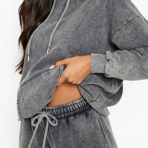 Nouveau style Logo personnalisé femmes décontracté solide longueur régulière hiver à manches longues polaire à capuche survêtement empilé pantalon - Product Image 5