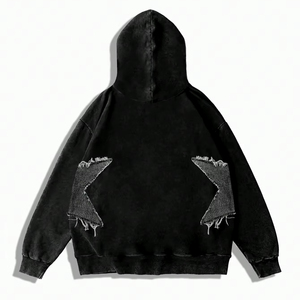 Sweat-shirt à capuche oversize noir pour homme, style streetwear, avec empiècements patchwork personnalisés, en molleton, haut décontracté, vente en gros, vêtements OEM - Product Image 5