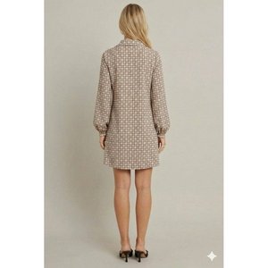 Vestido Mini Modal Estampado con Cuello y Manga Larga para Mujer de Jane's, Estilo Casual Elegante para Uso Diario y Nocturno - Product Image 2