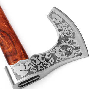 Hache à fendre de qualité industrielle en acier au carbone forgé à la main, robuste |   Couteau de camping d'extérieur à double lame en acier à haute teneur en carbone avec manche en bois - Product Image 5