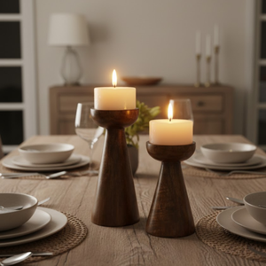 Grand Porte-Bougie en Bois Fait Main avec Logo Personnalisé |   Éclairage décoratif au design minimaliste et finition polie pour la maison - Product Image 3