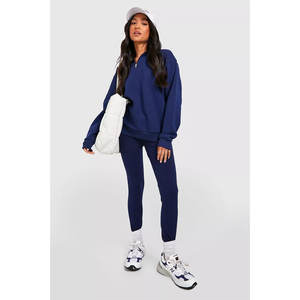 Chándal de algodón 100% para mujer, venta al por mayor, cómodo, transpirable, de manga larga, sudadera, conjuntos para correr, informal, tejido sólido, Invierno - Product Image 1