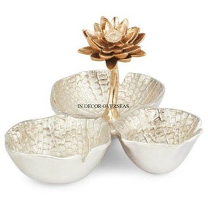 Hammered Texture High Grade Gold Plated Heavy Duty Metal <b>Bowls</b> With Unique Fancy Designer <b>Silver</b> Color Shiny Polished Tray - Product Image 5