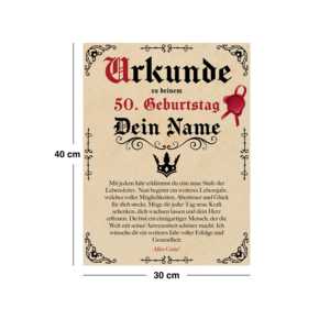 ใบรับรองวันเกิดแบบโบราณ วินเทจ ขนาด 30x40 ซม. สไตล์กระดาษหนังแกะ พร้อมชื่อและอายุตามต้องการ - ชุดของขวัญส่วนตัวที่สมบูรณ์แบบ - Product Image 1