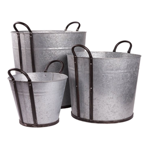 Jardinière en métal fini galvanisé avec poignées carrées pour la maison et le jardin Jardinière décorative - Product Image 4