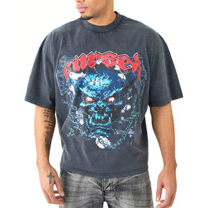 Camiseta de algodón 100% de gran tamaño para hombre, ropa de calle de manga corta holgada de peso pesado con logotipo personalizado, estampado de tela de estambre - Product Image 1