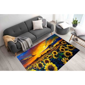 Tapis imprimé champ de tournesols : Tapis d'intérieur antidérapant, tapis doux non tissé - Product Image 4