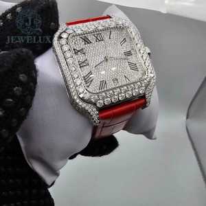 Elegante reloj cuadrado de lujo Automático Cuarzo Medio Iced Moissanite Diamante Correa de cuero rojo Aspecto antiguo Edición limitada - Product Image 2