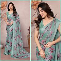 Sari en soie léger et doux à imprimé floral pour toutes les occasions, style traditionnel pour les fêtes