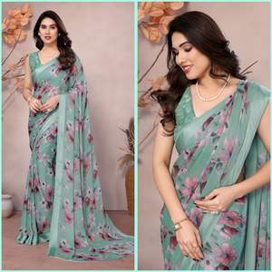 Sari de Seda Ligero con Estampado Floral para Toda Ocasión, Estilo Tradicional para Fiestas - Product Image 2