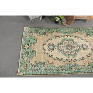 Alfombra Turca Vintage de Lana 4x8 pies, Diseño Patchwork Beige y Verde, Ecológica, Pelo Medio, Tejido Plano, Base de Látex para Comedor - Product Image 3