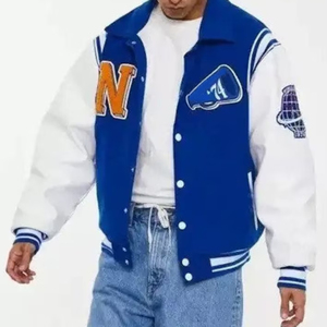 แจ็กเก็ตมีคุณภาพระดับพรีเมียมสำหรับผู้ชายเสื้อแจ็กเก็ตเบสบอลผ้ากำมะหยี่ปักลายแขนหนังสำหรับฤดูหนาวผลิตตามสั่ง - Product Image 6