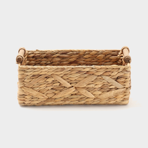Handwoven Water Hyacinth Rectangular <b>Basket</b> with <b>Wooden</b> Handles and Natural Texture - Product Image 3