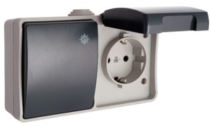 Interruttore/switch impermeabile a montaggio superficiale con base fissa e copertura 2P+T IP44 16A 250V (Solera 3363) - Product Image 1