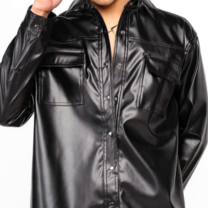 Meilleures ventes Chemises en cuir 100% pour hommes Nouvelle couleur unie élégante Manches longues Tenue décontractée Toile Logo avant Personnalisé - Product Image 5