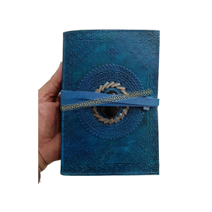 Cuaderno clásico de cuero azul cielo diario en relieve cuaderno de bocetos de escritura hecho a mano con piedra negra para él y ella - Product Image 2