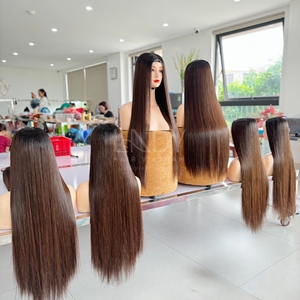 Produits chauds 2024 os droit brun couleur dentelle avant perruques sans colle pour les femmes noires de cheveux humains vietnamiens - Product Image 5