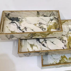 Plateau de service en bois de qualité, écologique, poli, forme personnalisée, design indien en nacre, plateau de cuisine de luxe - Product Image 1