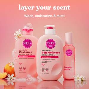 Gel Douche Hydratant au Beurre de Karité EOS Jasmine Peach Cashmere 16oz, pH Équilibré, Peaux Sensibles, Végan, Vente en Gros - Product Image 3