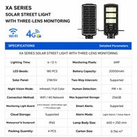 Lampadaire solaire avec caméra 4G SIM, triple objectif 6MP, vision nocturne PTZ, IP65, lampe LED extérieure, sans câblage, sans Wi-Fi nécessaire