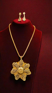 Boucles d'oreilles collier plaqué or 22Ct conçu avec fleur ensemble de boucles d'oreilles collier de qualité supérieure pour les femmes portent des bijoux - Product Image 3