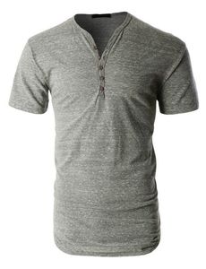 T-shirt Henley vintage pour homme, délavé à l'acide, manches courtes, coton, col en V, boutons sur le devant, décontracté - Product Image 1