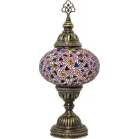 Lampe de bureau LED électrique en mosaïque avec abat-jour en verre coloré fait main, base de lampe en bronze pour l'éclairage de la chambre