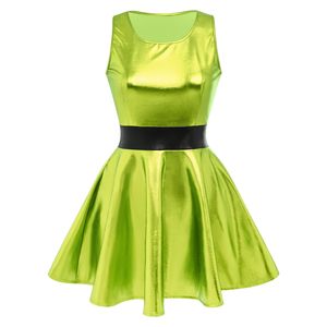 Lady Sexy Empire <b>Waist</b> Faux Leather Halter Patent Leather Eco-Friendly Dress Party Street Uniform Punk Style Seductive <b>Chain</b> - Product Image 1