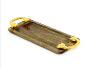 Plateau en bois nouvellement arrivé avec poignée Plateau de service en bois massif poli naturel - Product Image 3