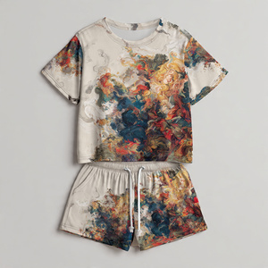 100% coton t-shirt short ensemble femmes été léger Streetwear coton Shorts deux pièces printemps Sublimation Shorts ensemble - Product Image 5