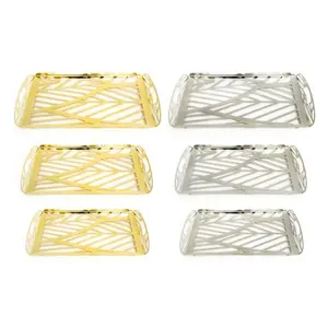 Plateau de service en métal décoratif fait à la main au meilleur prix avec finition dorée utilisé pour la décoration de la maison et le service - Product Image 4