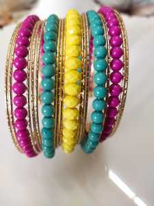 Green Handmade Seed Beads Hoop <b>Earrings</b> for Unisex Gold Plated Anniversary Jewelry - Product Image 6