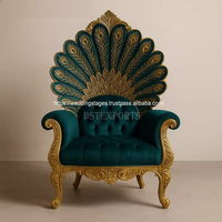 Fauteuils de luxe traditionnels en forme de paon pour salon, taille personnalisée, dossier haut, en teck sculpté et capitonné, pour appartement, hôtel, villa