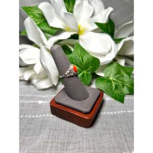 Navajo Handmade <b>Statement</b> <b>Ring</b> Spiny Oyster & Platinum Bezel Setting Featuring Coral Turquoise Inlay Size 6.75 Everyday Wear - Product Image 2